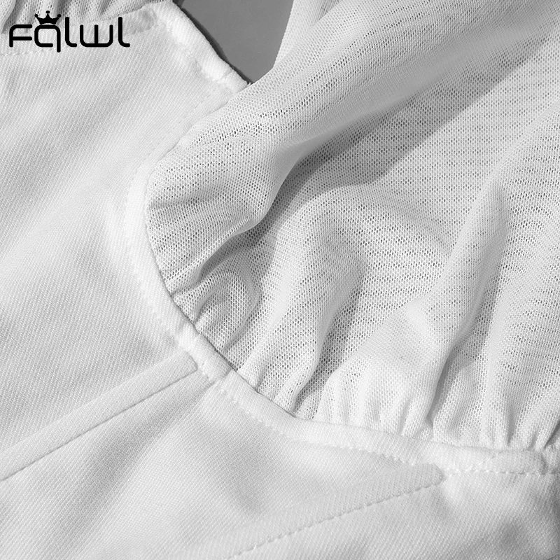 

FQLWL One Shoulder Backless White Corset Crop Tops Women T shirt Summer Sexy Pink Tank Tops Ladies Club Mesh Black Top T-shirts