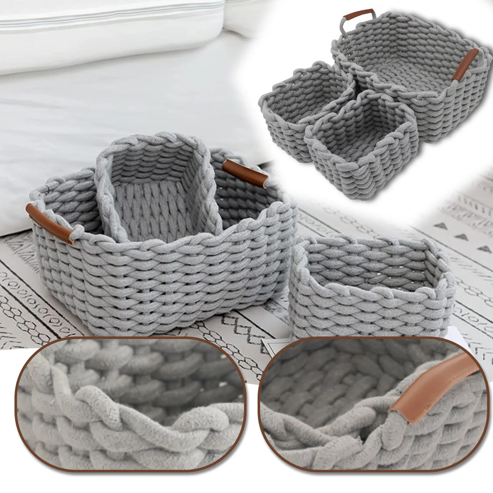 

Cotton Rope Laundry Hamper Nordic Woven Collapsible Laundry Basket Toy Debris Storage Bedroom Cotton Household Organizer 2021