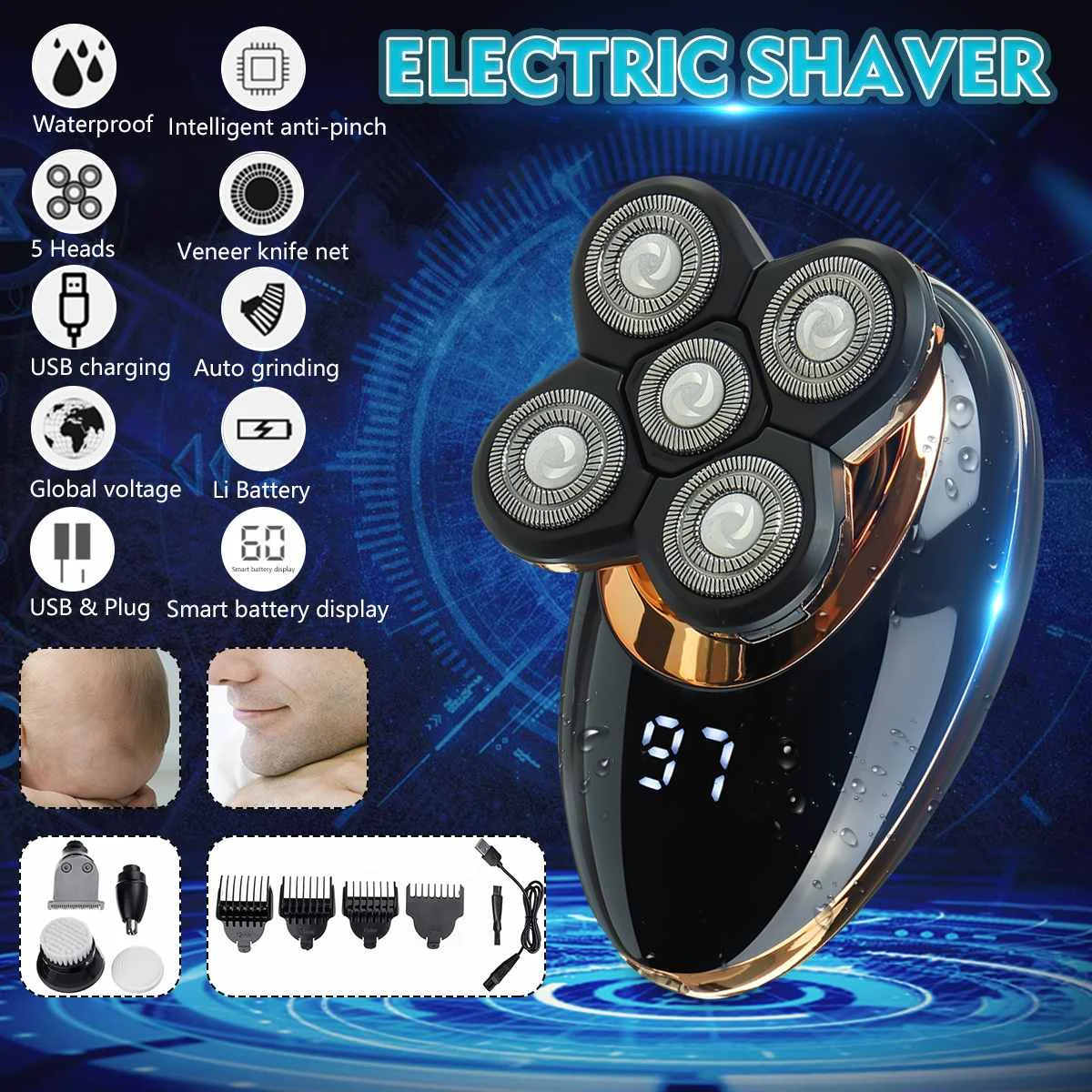 SPZ 4D 5 в 1 электробритва USB перезаряжаемая IPX5 эргономичный дизайн для мужчин и