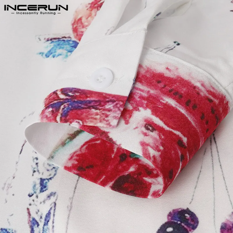 

INCERUN Hawaiian Beach Printed Shirts Men Long Sleeve Turn Down Collar Blouse Fashion Friuts Floral Shirts Streetwear Plus Size