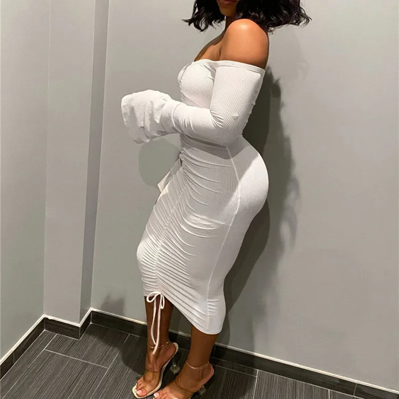 Женское платье с длинным рукавом hirigin весеннее Белое Облегающее Платье-миди