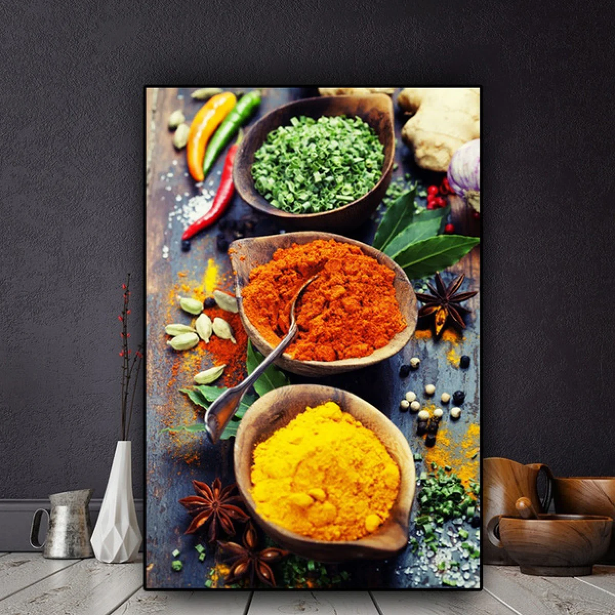 

Grains Spices Spoon Peppers Food Canvas Painting Cuadros Posters and Prints Scandinavian Kitchen Wall Art Picture Living Room No