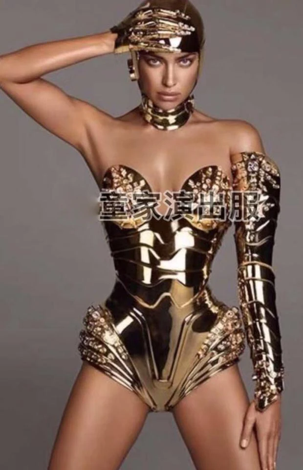 Золотой футуристический женский доспех Рождественский бар костюм супер девушки