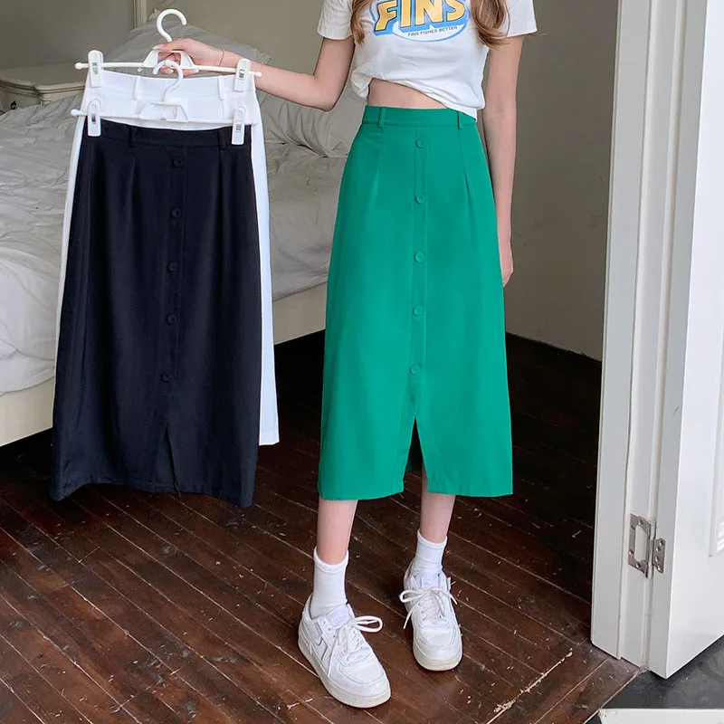 

3Colors S-XL Women Straight Pencil Skirts 2021 High Waist Summer Female Ladies Split French Midi Pencil skirts female(77010