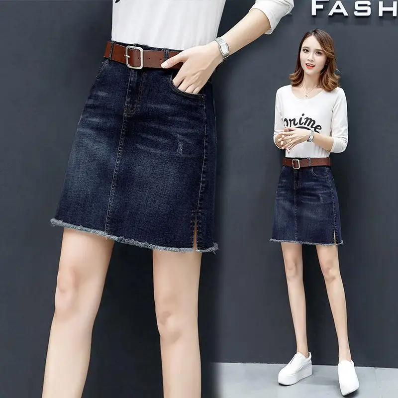 

summer women clothing denim mini students skirts high waist washed women skirts cowboy solid color one-step skirts belt free