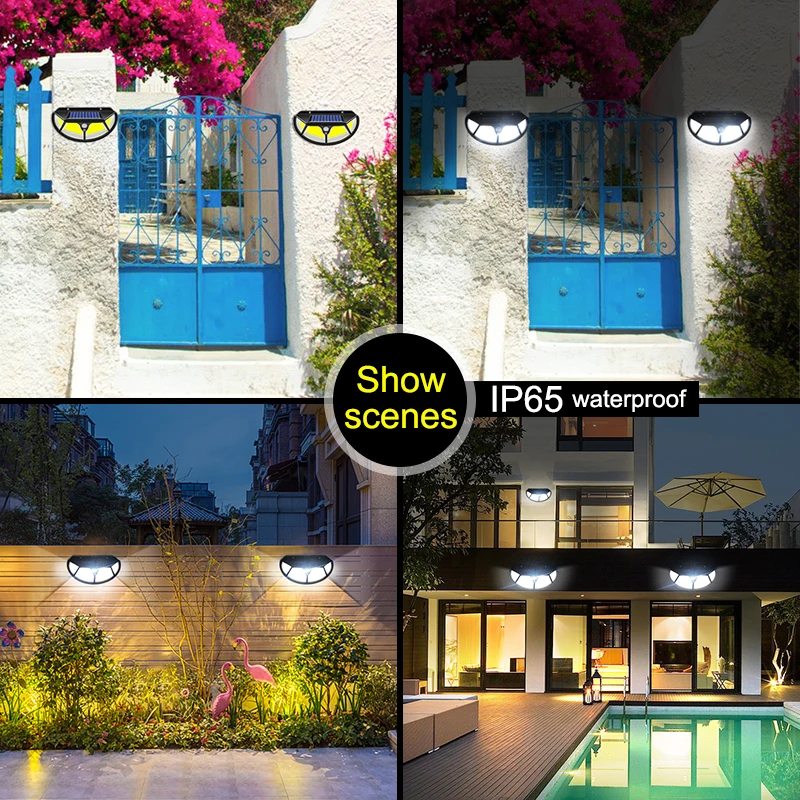 

120/122 led corncob motion sensor light with 3 working modes ip65 waterproof dip65 water solar light for backyard garden wall