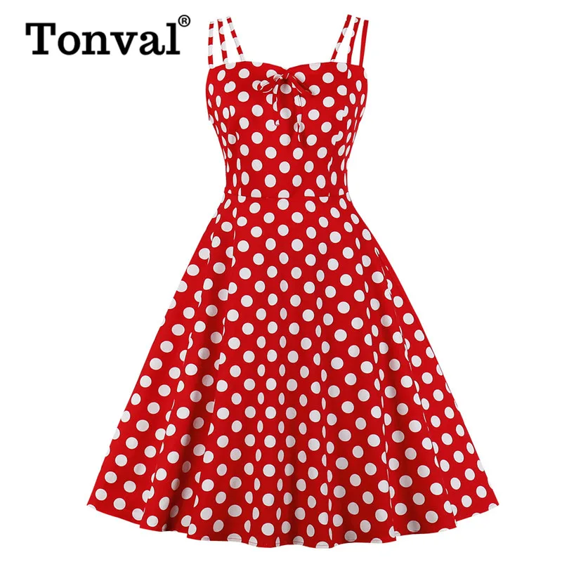 Женское винтажное платье в горошек Tonval вечерние летнее ТРАПЕЦИЕВИДНОЕ ПЛАТЬЕ С