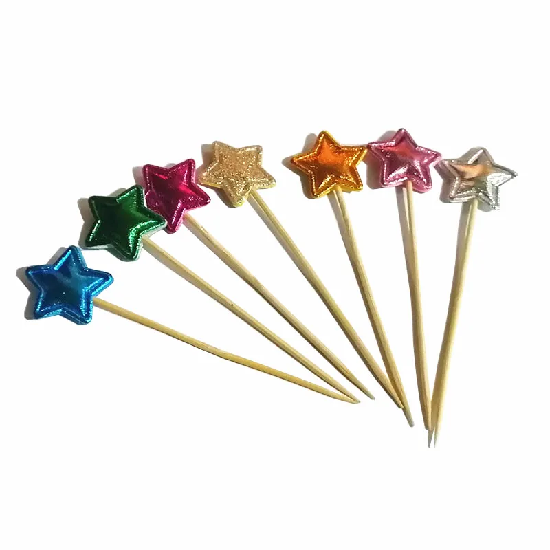 50 штук звездочек одноразовые праздничные тарелки из бамбука вилки свадебные принадлежности для буфета фрукты десерты палочки топперы для капкейков коктейльные палочки.