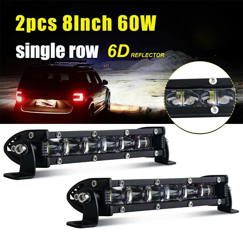 

8" inch 6D Slim LED Light Bar 12V Spot Flood Combo For Car SUV UTV ATV Boat 4X4 Off Road Work Lamp Single Row Ultra Slim