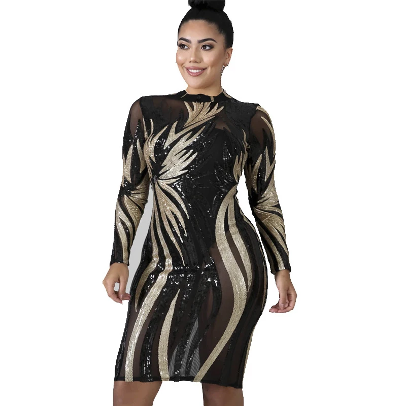 Пикантная Одежда большого размера женское Сетчатое платье облегающее с длинным