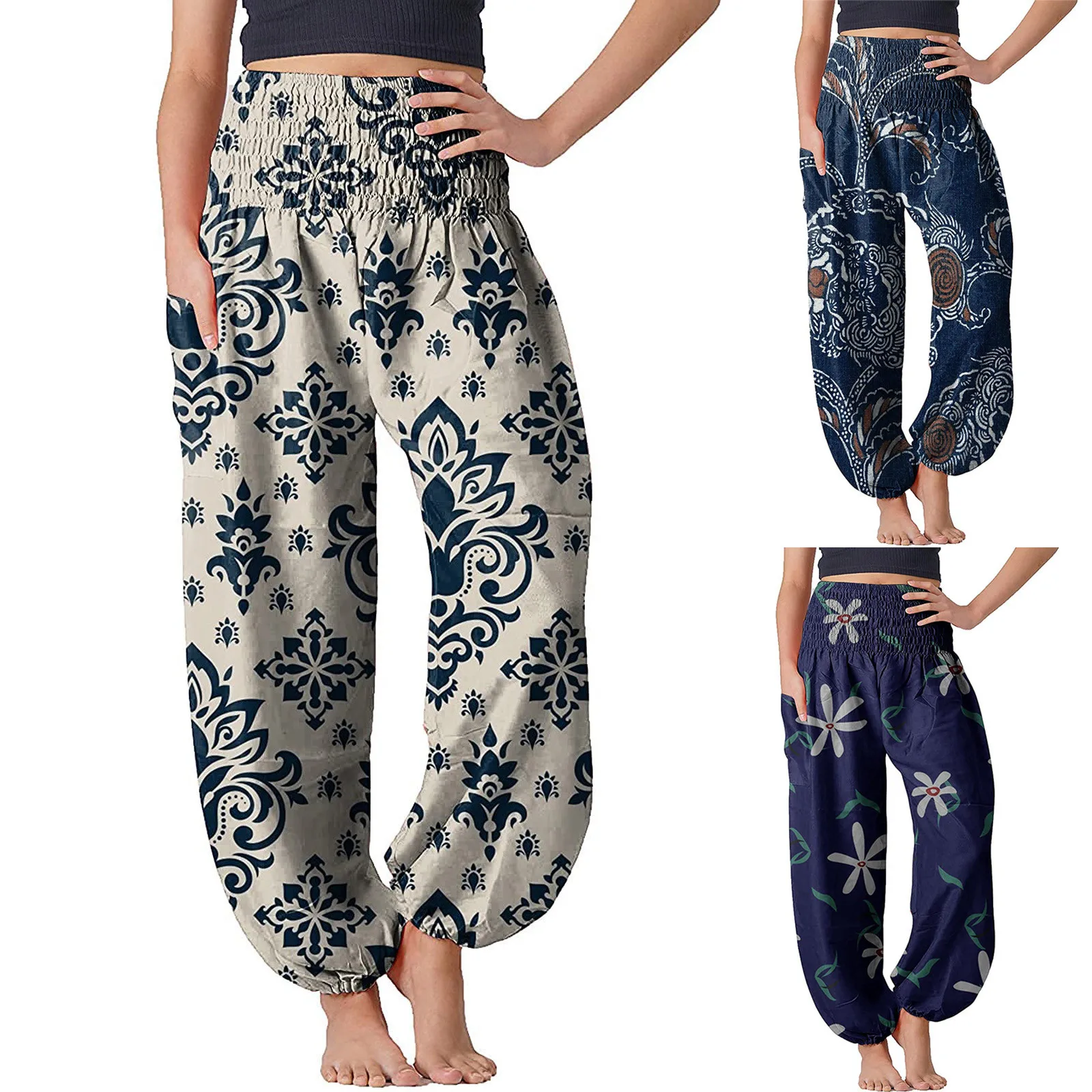Womens Harem Pants Boho Vintage Print Loose Yo-ga Hippie Belly Dance Trousers Baggy Leggings Sportswear | Женская одежда