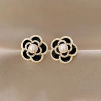elegant ladies classic black camellia womens earrings 2021 new fashion luxury jewelry wedding party girl sexy earrings