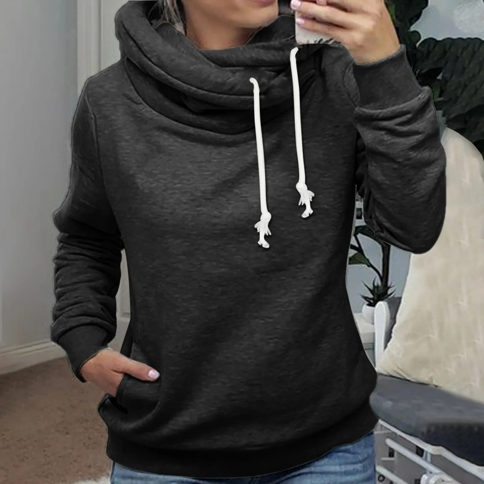 Женская зимняя теплая однотонная Водолазка с длинным рукавом и передними