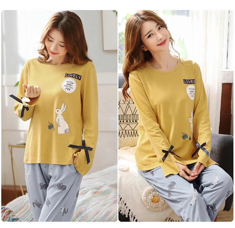 M L XL XXL 3XL 4XL 5XL Женская одежда для сна с длинным рукавом, хлопок, комплекты одежды для сна, осенние пижамы, женские пижамы
