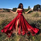 Женское атласное платье-трапеция, длинное платье с лямкой на шее, открытой спиной и разрезом спереди, платье для выпусквечерние вечера, 2021