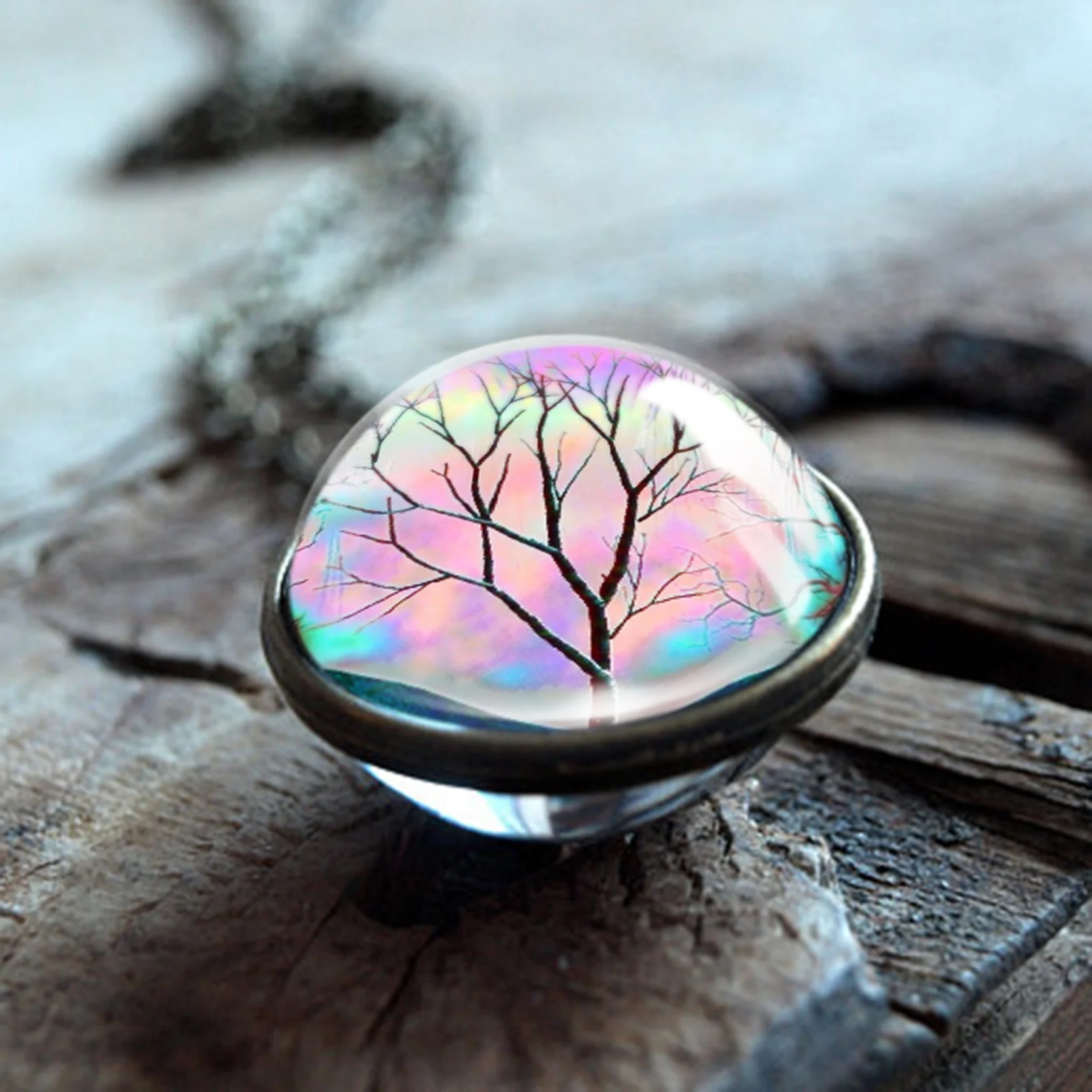 The Tree of Life Art ожерелье модный двойной боковый стеклянный шар подвеска бронзовая