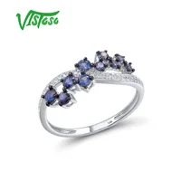 VISTOSO Genuine 14K 585 White Gold Ring For Women Sparkling Blue Sapphire Diamond Ring Elegant Delicate Trendy Fine Jewelry