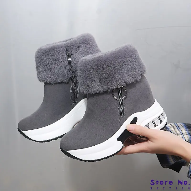 

Женские ботильоны, теплая плюшевая зимняя обувь для женщин, ботинки на высоком каблуке, женские ботинки для снега, зимняя обувь, увеличивающ...