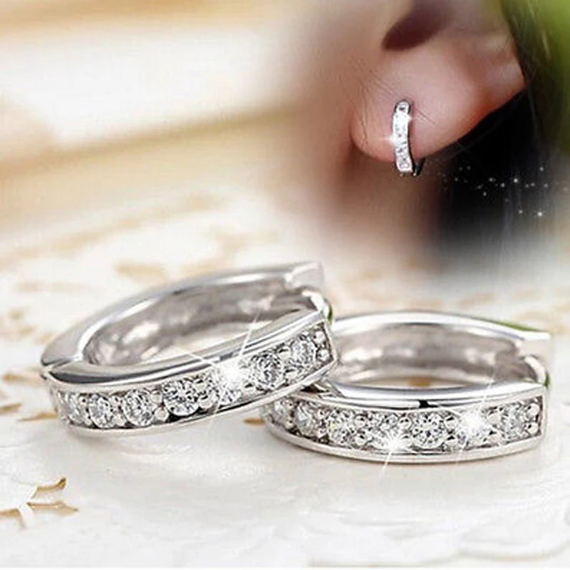 

Luxury New Crystal Zircon Earrings Fashion Silver Color Jewelry Elegant Rhinestone Stud Earrings For Women Female Brincos Gift