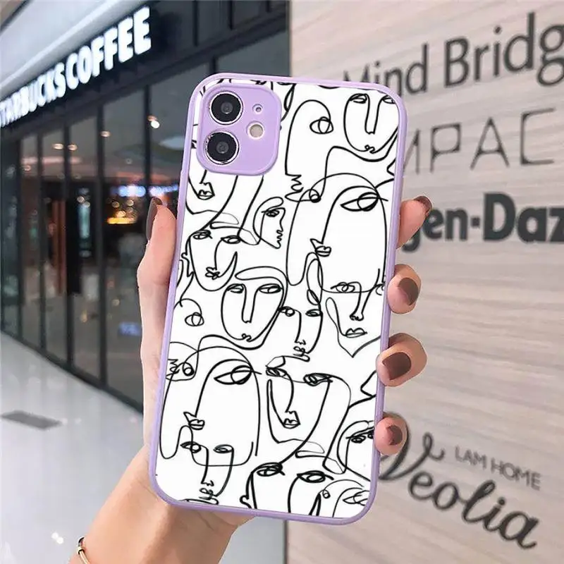 

Abstract artistic face design Phone Case Matte transparent For Purple iPhone 12 Mini 11 Pro XR XS Max 7 8 Plus X Back Cover