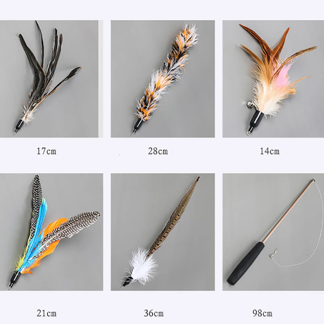 

Cat Toy Interactive Cat Teaser Set Retractable Fishing Pole Wand Toy And 5 Replacement Feather Toy for Cats kitten