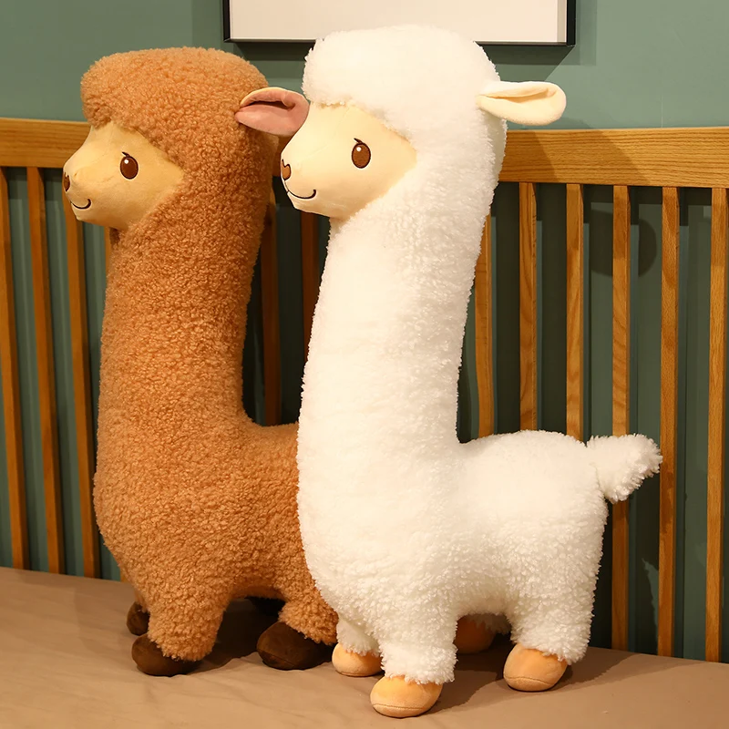 Furry Plush Llama  Alpaca Plush Toy Stuffed Soft Long Plush Lifelike Alpaca Sheep Hug Throw Pillow Animals Nap Sleeping Pillow