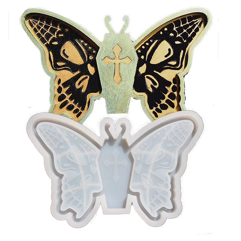 

DIY Halloween Butterfly Skull Plate Crystal Epoxy Resin Mold Butterfly Storage Tray Silicone Mold