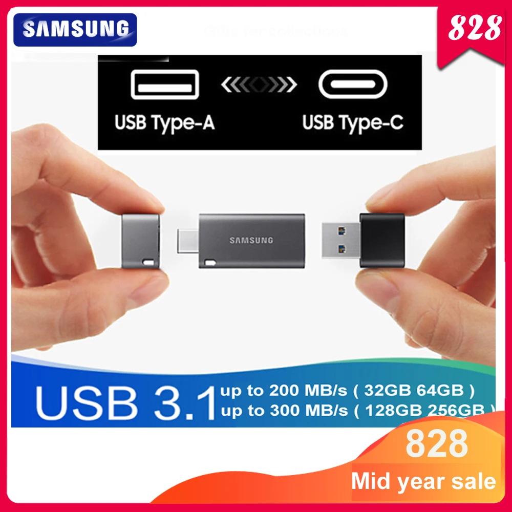 SAMSUNG Type C USB3.1 32 Гб 64 до 200 МБ/с./с USB флэш накопитель 128 ГБ 256 300 диск памяти для