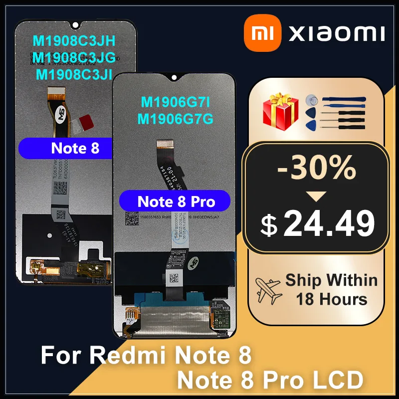 Pantalla LCD de 6,3 pulgadas para m&oacute;vil, montaje de digitalizador con pantalla t&aacute;ctil para Xiaomi Redmi Note 8 PRO, piezas de repuesto-0