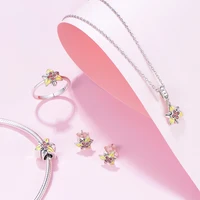 genuine 925 silver jewelry set for women with stone cute flower ring earrings pendant set classic delicate party fine jewelry