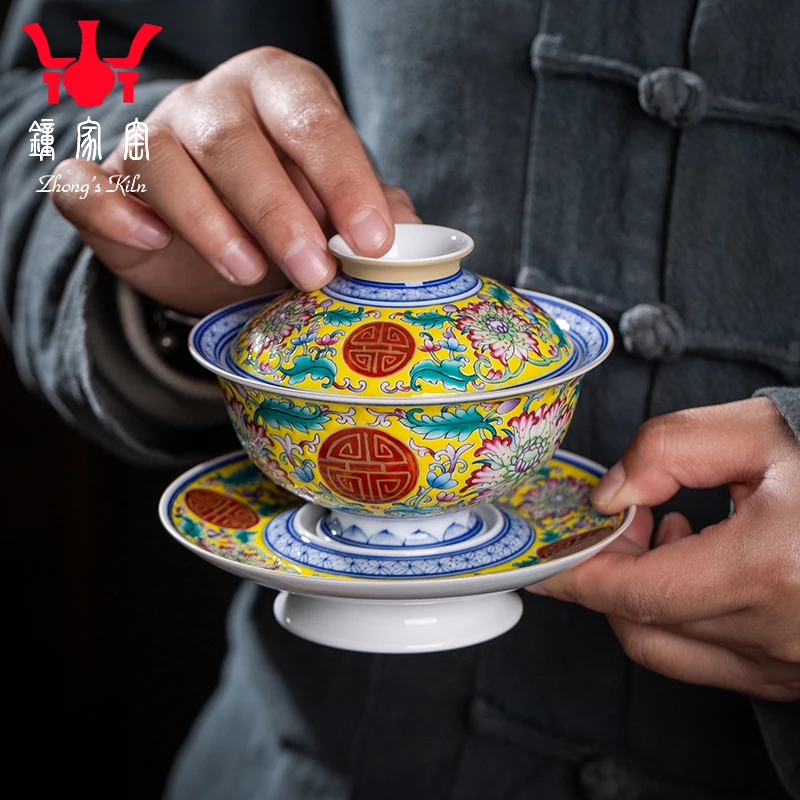 

Zhongjia ОБЖИМНАЯ чаша с покрытием от печи, одинарная чаша Jingdezhen ручной росписи, эмалированный цвет, высокая емкость, чашка для чая, большая чашк...