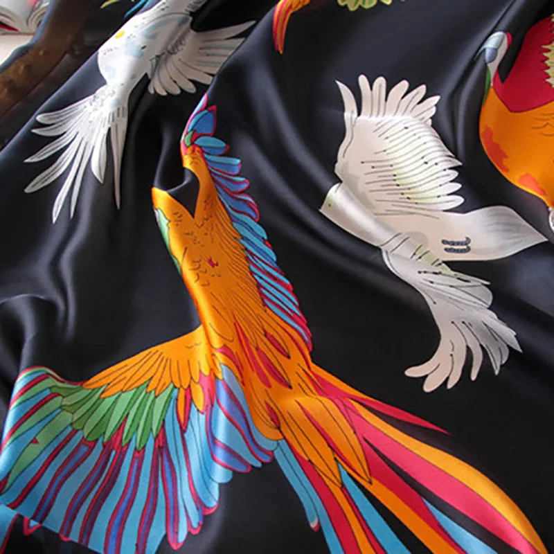 

Women Imitation Silk Scarf Parrot Print Shawls Office Lady Wraps Female Headscarf Beach Towel Beautiful Gift 90x180cm
