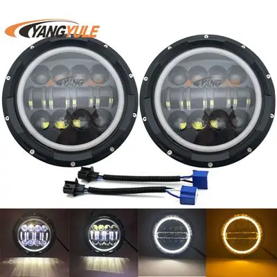 80w black 2X7 дюймов круглый светодиодный фары проекционный комплект фар для Jeep Wrangler JK TJ LJ lada niva 4x4 suzuki samurai Hummer H1 H2 - Цвет: 80w black