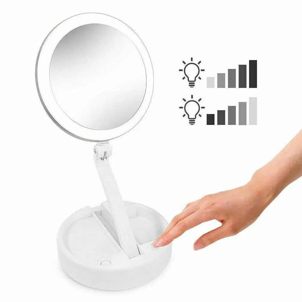 Зеркало светодиодный макияжа с подсветкой портативное косметическое настольное