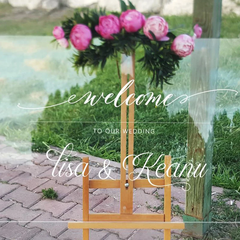 Personalized Wedding Welcome Sign Clear Acrylic Custom Names And Date Plexiglass Party Decor Rustic | Дом и сад