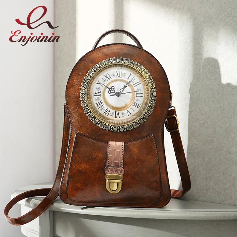 

Retro Clock Style Backpack for Women Shoulder Bag School Bag Fashion Female Bag Luxury Designer Travel Backpack Pu Leather 2021