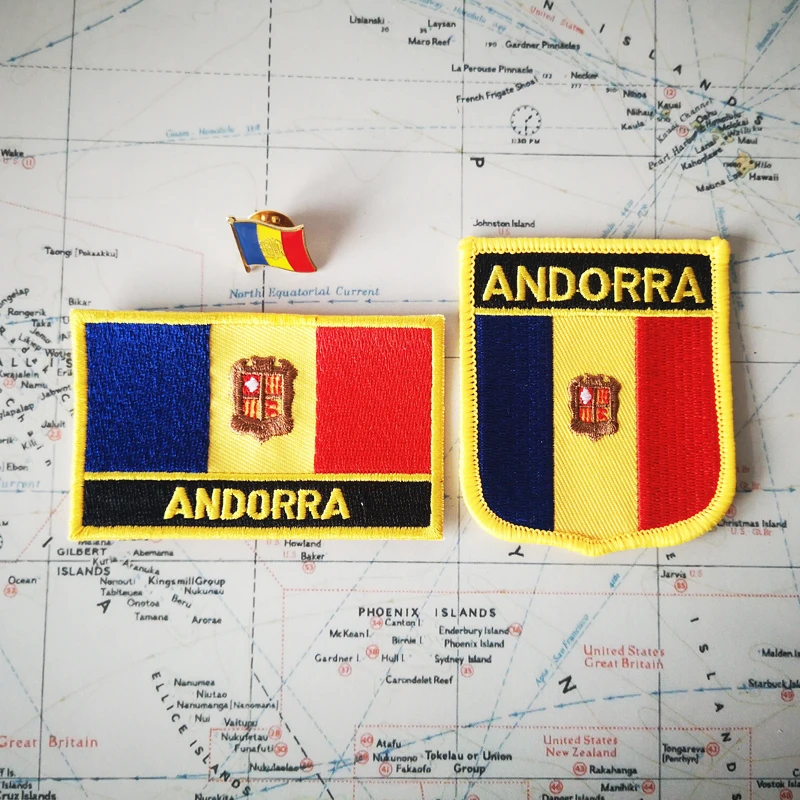 ANDORRA национальный флаг вышивка искусственная кожа квадратная форма булавка на