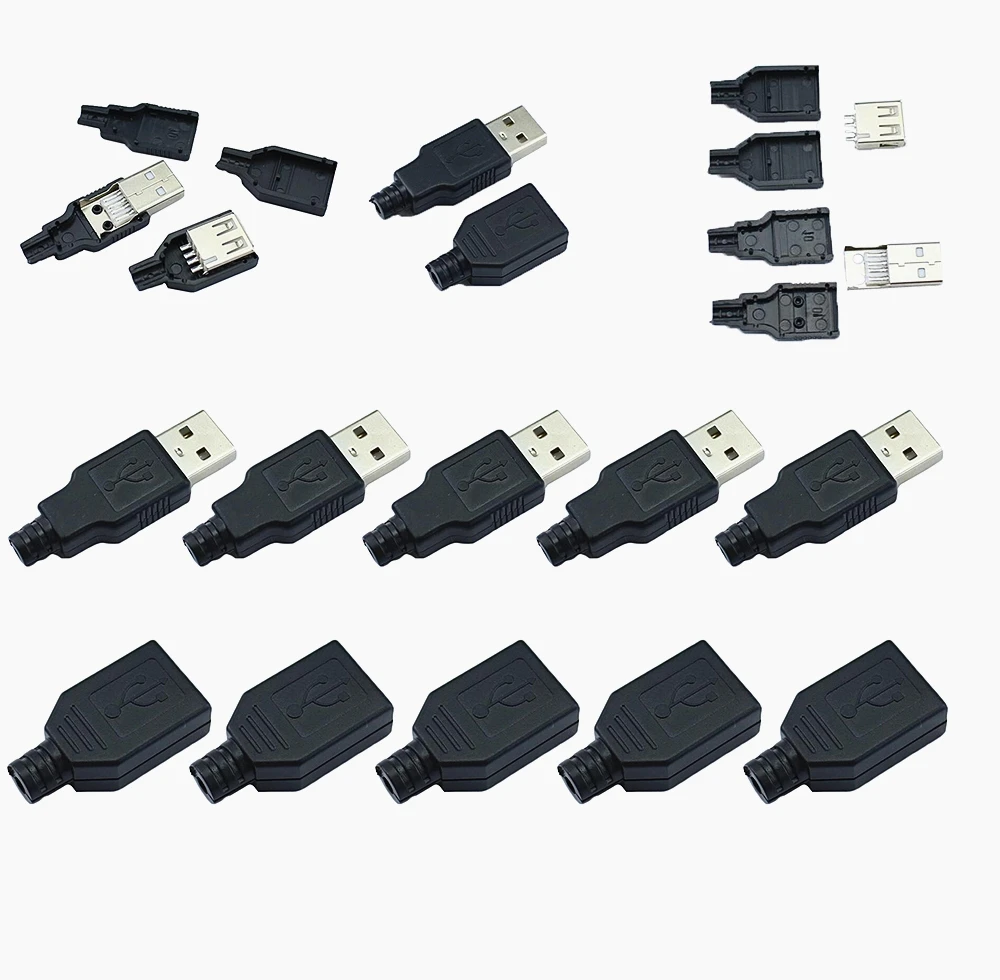 10 штук в наборе USB 2 0 Тип A входящий штекер муфтовый стыковочный 4 Pin разъем с черной