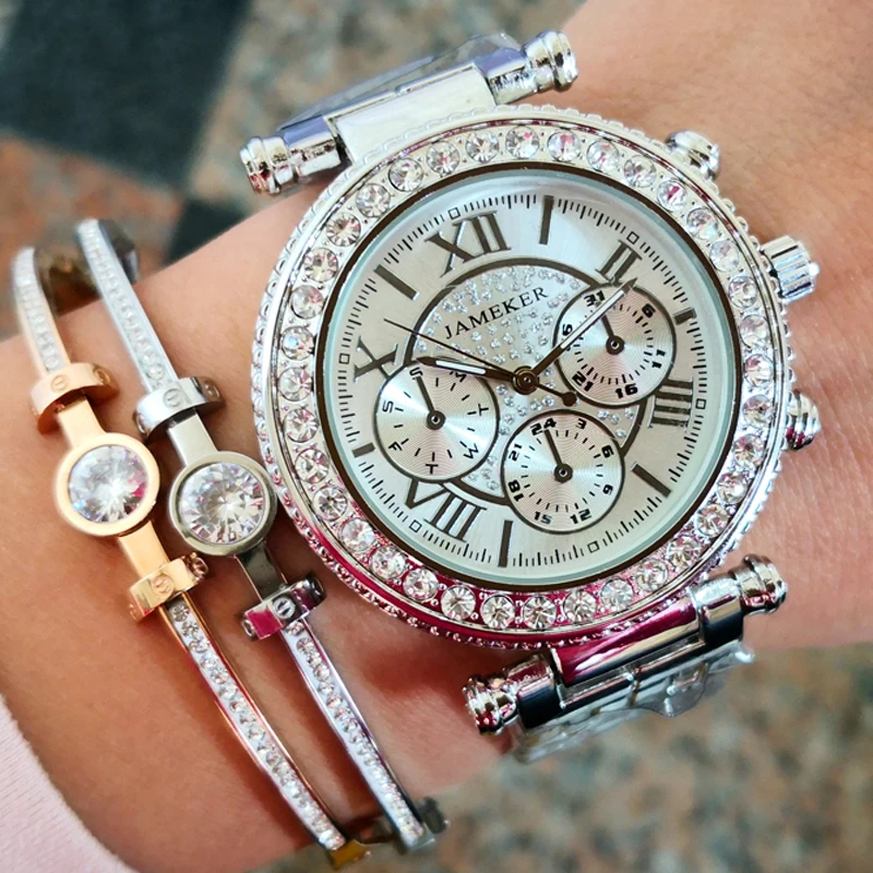 Женские кварцевые наручные часы Geneva из нержавеющей стали стразы серебристый