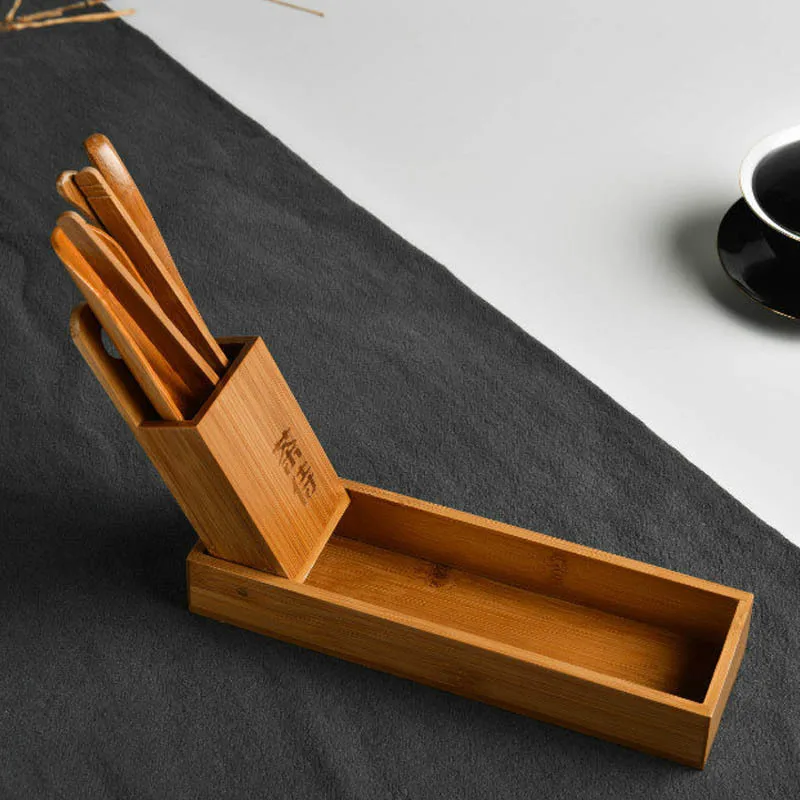 Tang Feng Song Yun-abrazadera de t&eacute; de bamb&uacute; para seis Caballeros, cuchara de t&eacute; para Ceremonia de t&eacute;, Accesorios para Juego de t&eacute; de Kung Fu, Siteel-1