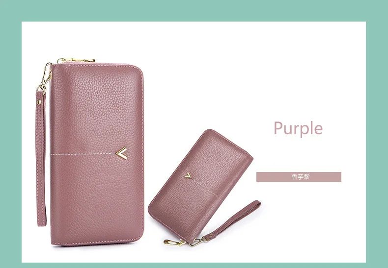 Women clutch bag leather wallet female long zipper clutch bag top layer cowhide portable large capacity paper clip new