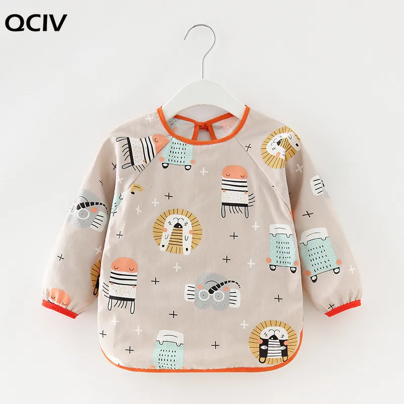 

Cartoon Long Sleeve Baby Bibs Cotton Waterproof Reversible Bandana Bibs Children Eating Drawing Apron Baby Feeding Burp Cloth