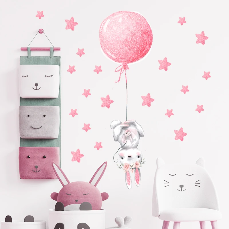 Роза золотистая розовая девочка зайчик с горячим воздушным шаром настенные