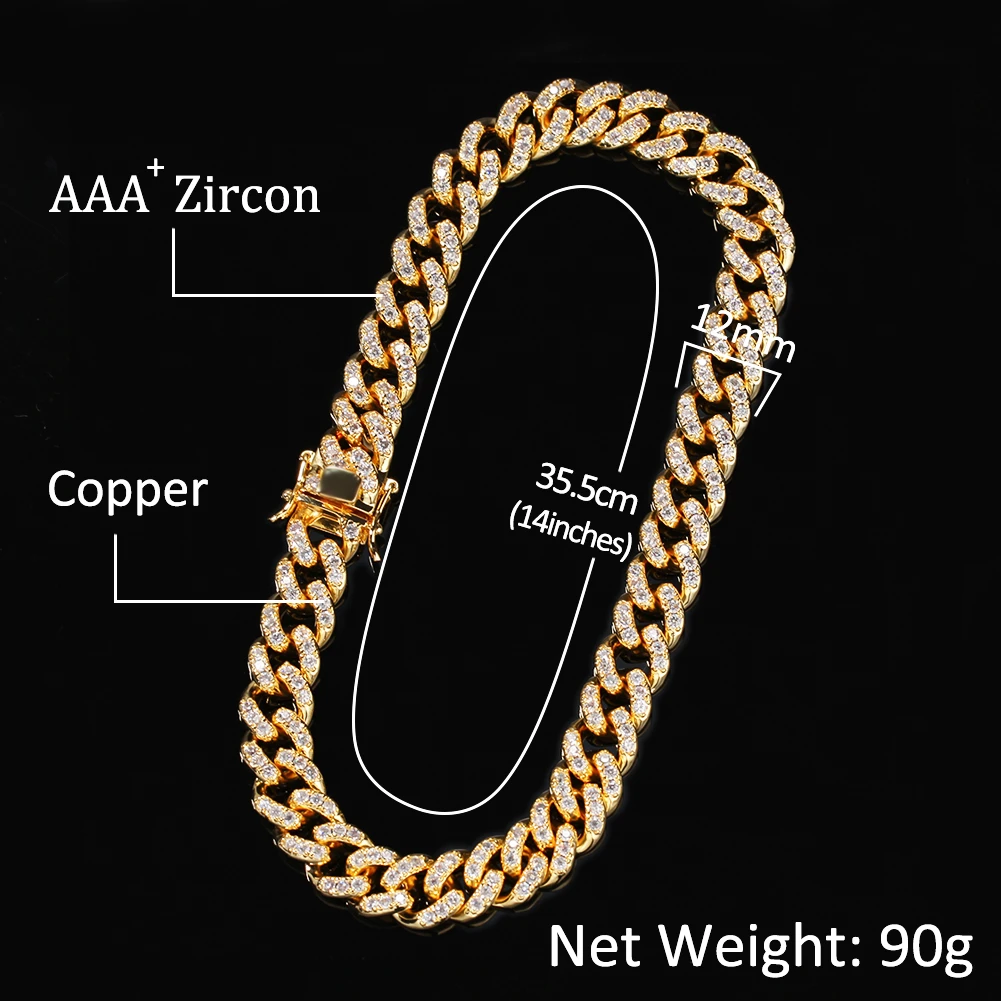 Uwin Iced Out Cuban Chain 12mm Luxury Prong Bling Full Necklace Trendy Rock Punk Men HipHop Jewelry For Gift | Украшения и