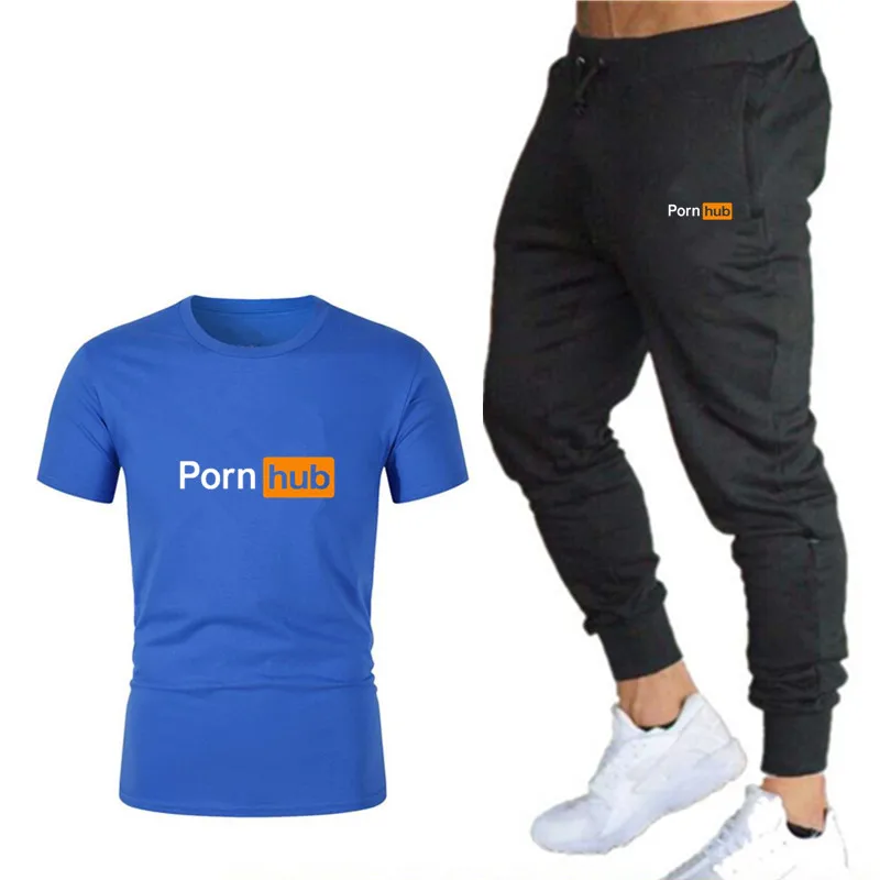 

Summer Men's Short-Sleeved Suit Cotton T-Shirt + Casual Trousers Suit Sports Leisure Suit Breathable Fitness Two-Piece Suit