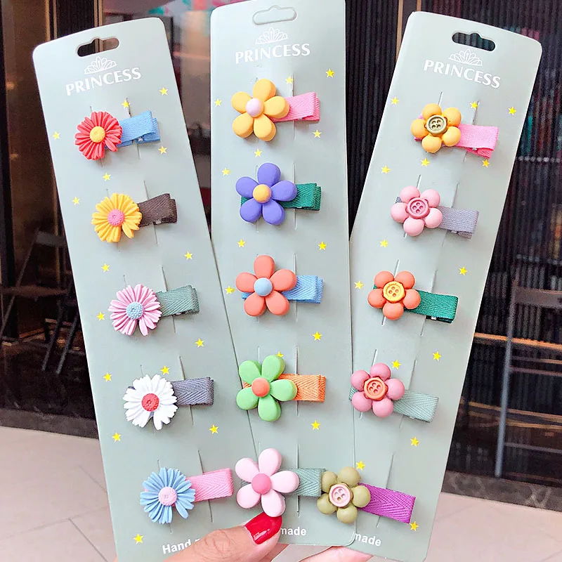 5 шт./компл. новые милые цветные Мультяшные Цветочные заколки для девочек детские