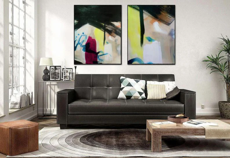 Beste Set Van 2 Schilderijen Acryl Art Op Canvas Oversized Schilderijen Grote Olieverf Home Decor Abstract Kunstwerk Extra Grote Muur Art
