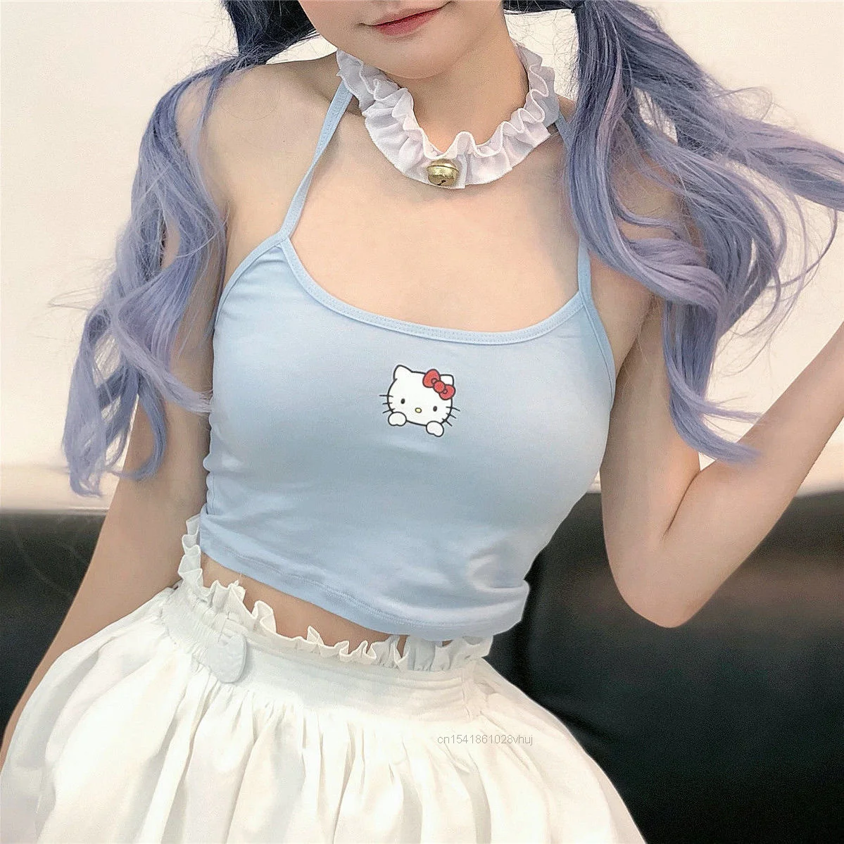 Женский укороченный топ Sanrio Kawaii 2000s блузки с надписью Hello Kitty Y2k кроп-топ Traf Btsed Kpop