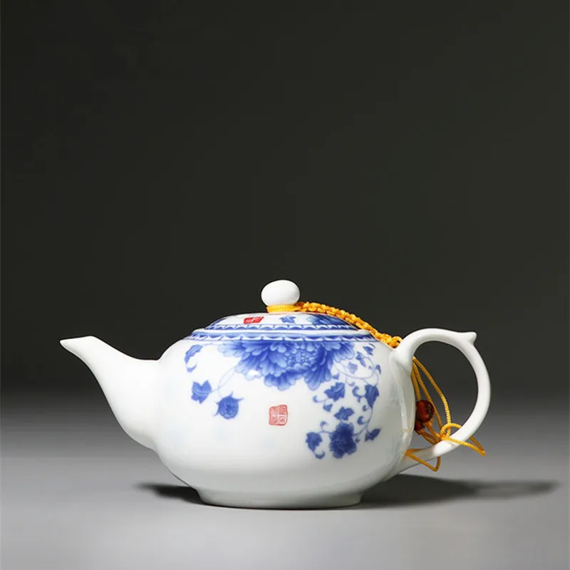 Сине белый фарфоровый чайник Цзиндэчжэнь китайский чайный сервиз кунгфу