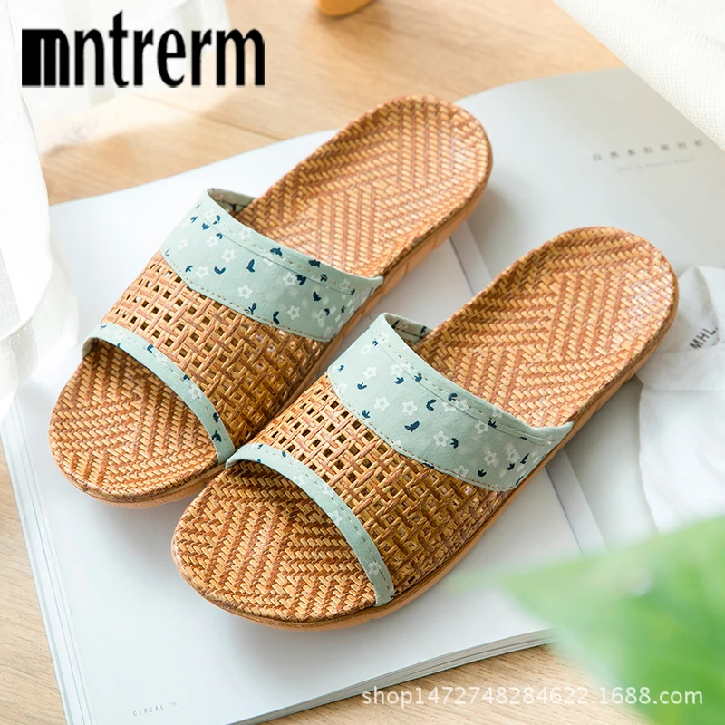Mntrerm 2022 Summer sub-grass couple slippers home indoor non-slip thick bottom floor linen slippers female home Shoes